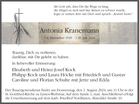 Traueranzeige von Antonia Kranemann von Ruhr Nachrichten