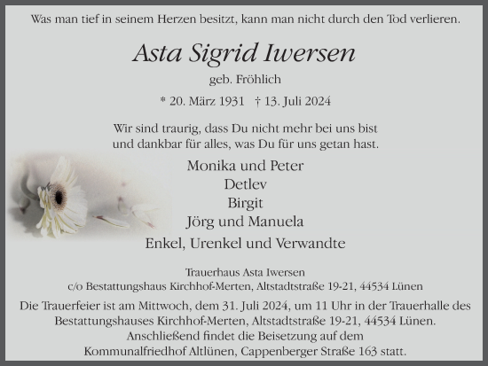 Traueranzeige von Asta Sigrid Iwersen von Lüner Anzeiger