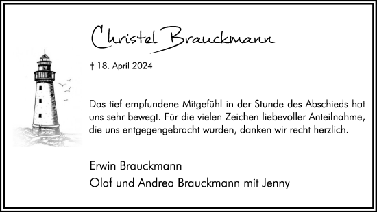 Traueranzeige von Christel Brauckmann von Hellweger Anzeiger