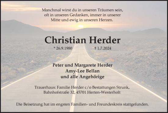 Traueranzeige von Christian Herder von Trauer Vest