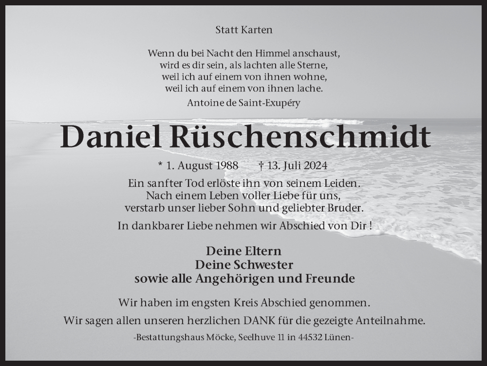  Traueranzeige für Daniel Rüschenschmidt vom 27.07.2024 aus Ruhr Nachrichten