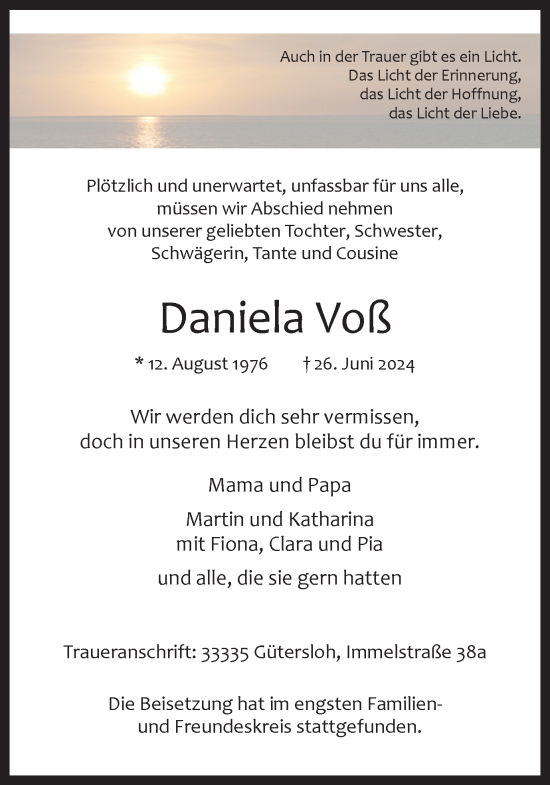 Traueranzeige von Daniela Voß von Ruhr Nachrichten