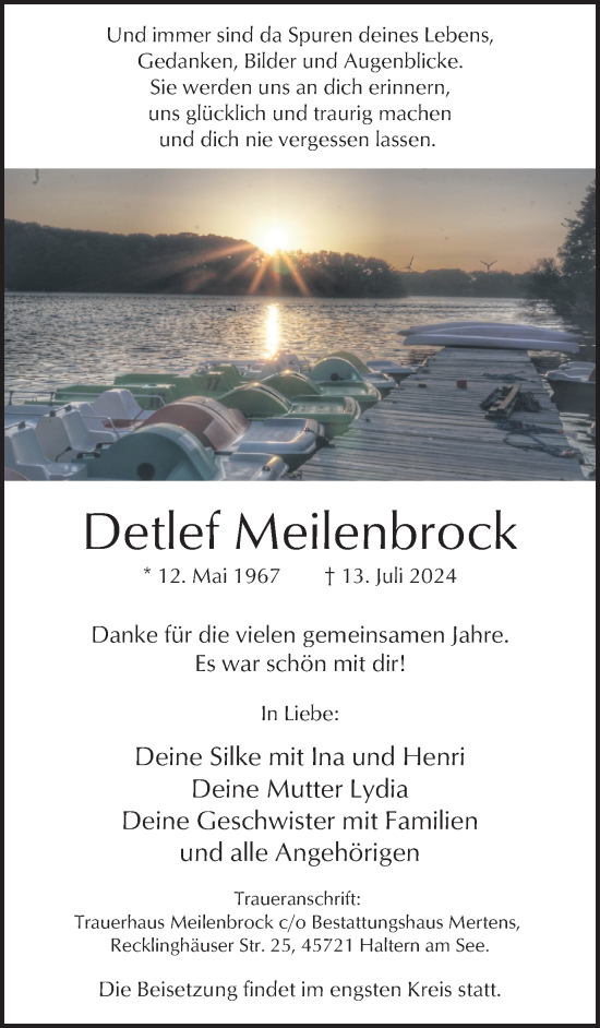 Traueranzeige von Detlef Meilenbrock von Ruhr Nachrichten und Halterner Zeitung
