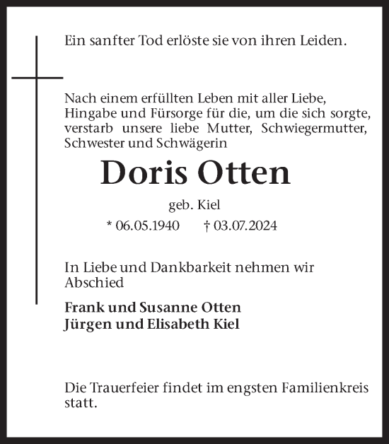 Traueranzeige von Doris Otten von Ruhr Nachrichten