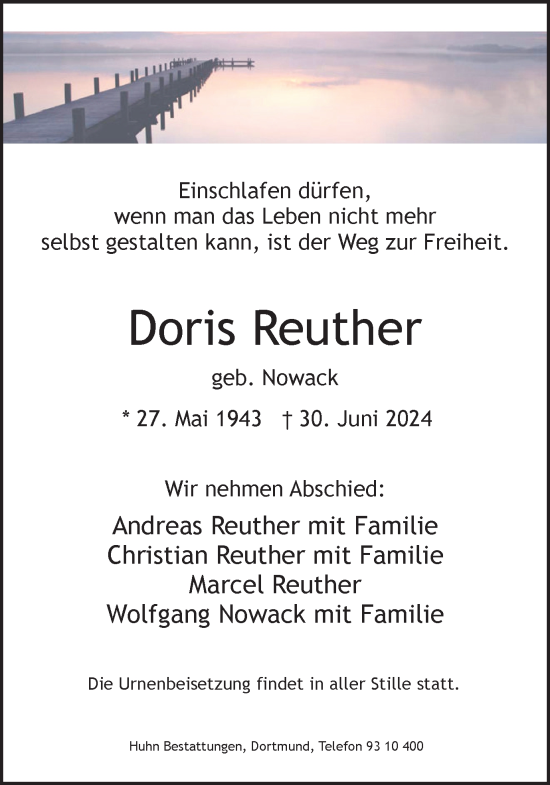 Traueranzeige von Doris Reuther von Ruhr Nachrichten