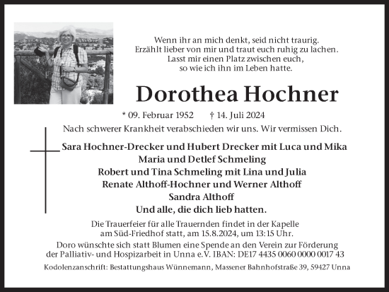 Traueranzeige von Dorothea Hochner von Hellweger Anzeiger
