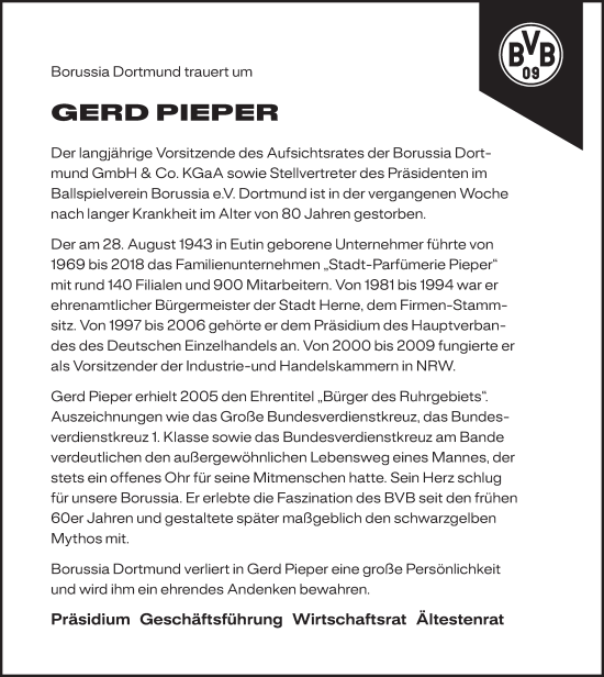 Traueranzeige von Gerd Pieper von Ruhr Nachrichten