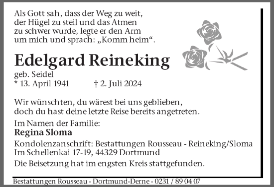 Traueranzeige von Edelgard Reineking von Ruhr Nachrichten