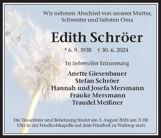 Traueranzeige von Edith Schröer von Recklinghäuser Zeitung