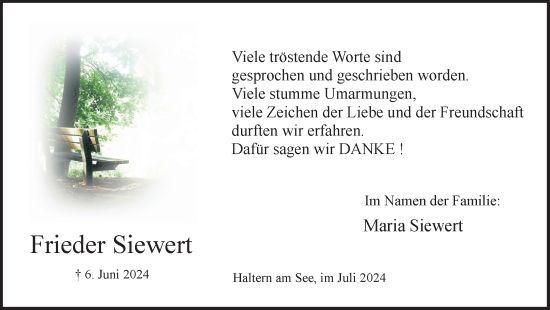 Traueranzeige von Frieder Siewert von Ruhr Nachrichten und Halterner Zeitung