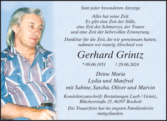 Traueranzeige von Gerhard Grintz von Bocholter-Borkener Volksblatt