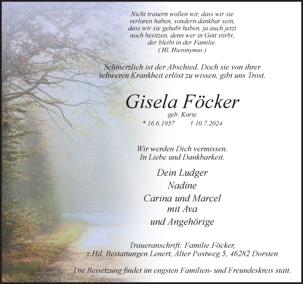  Traueranzeige für Gisela Föcker vom 13.07.2024 aus Ruhr Nachrichten und Dorstener Zeitung