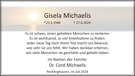 Traueranzeige von Gisela Michaelis von Trauer Vest