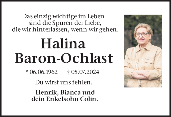 Traueranzeige von Halina Baron-Ochlast von Ruhr Nachrichten
