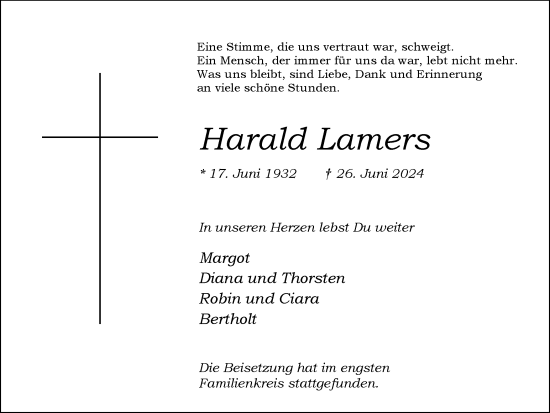 Traueranzeige von Harald Lamers von Ruhr Nachrichten und Dorstener Zeitung