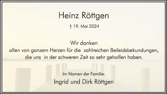 Traueranzeige von Heinz Röttgen von Hellweger Anzeiger