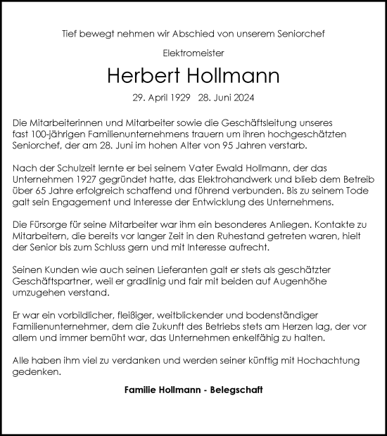 Traueranzeige von Herbert Hollmann von Ruhr Nachrichten