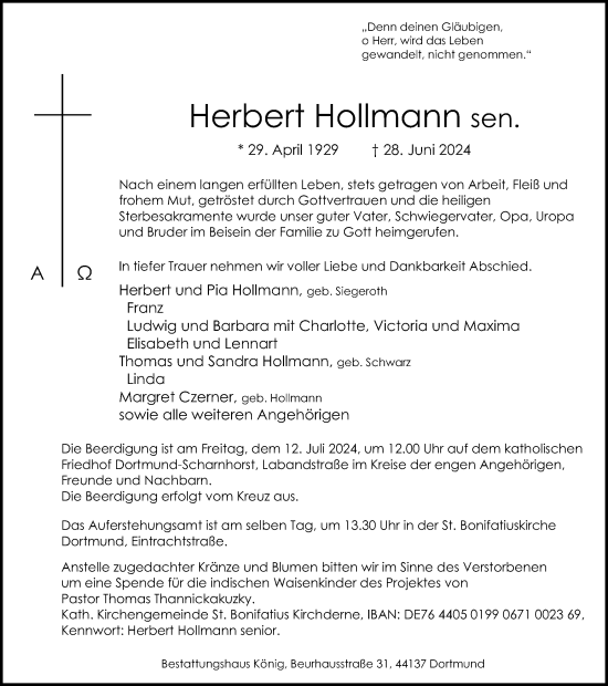 Traueranzeige von Herbert Hollmann sen. von Ruhr Nachrichten