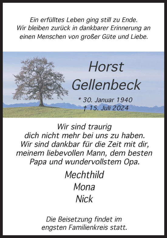 Traueranzeige von Horst Gellenbeck von Ruhr Nachrichten und Dorstener Zeitung