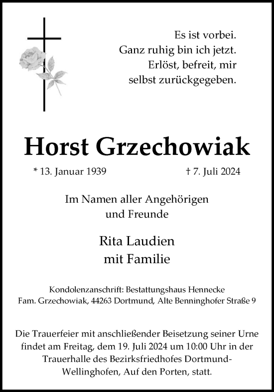 Traueranzeige von Horst Grzechowiak von Ruhr Nachrichten