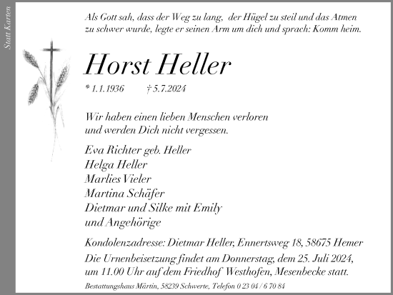 Traueranzeige von Horst Heller von Ruhr Nachrichten