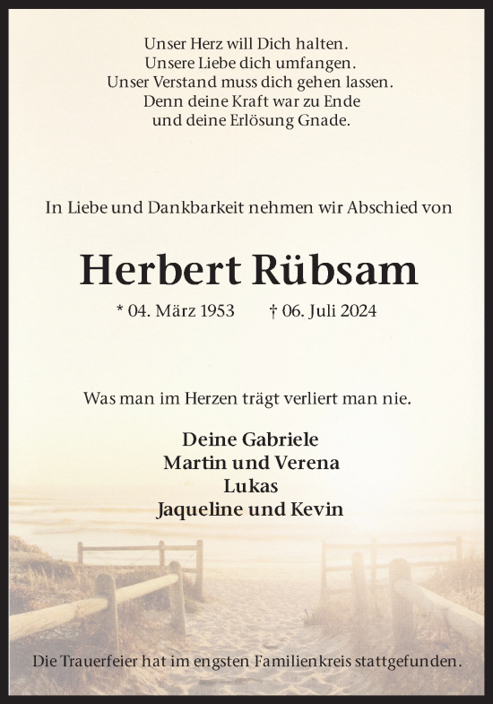 Traueranzeige von Hubert Rübsam von Ruhr Nachrichten