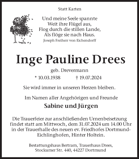 Traueranzeige von Inge Pauline Drees von Ruhr Nachrichten