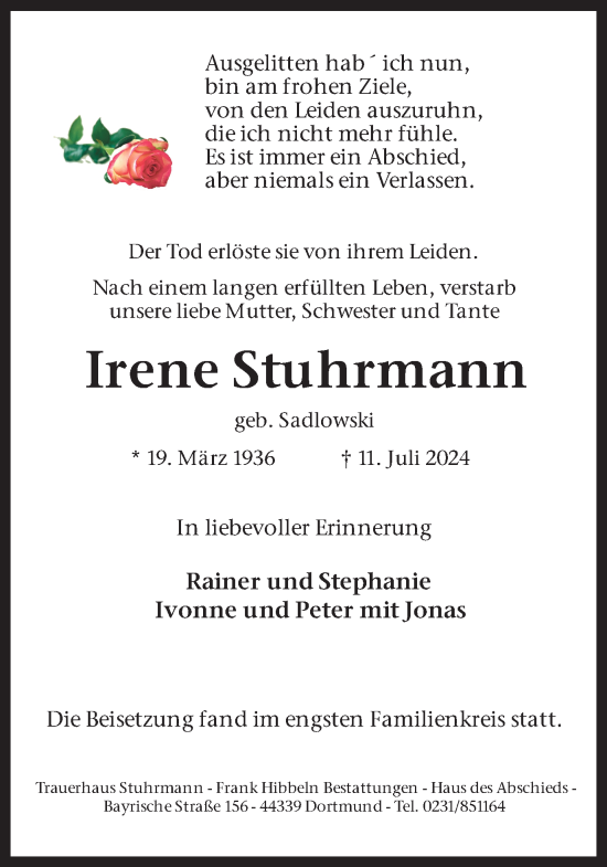 Traueranzeige von Irene Stuhrmann von Ruhr Nachrichten