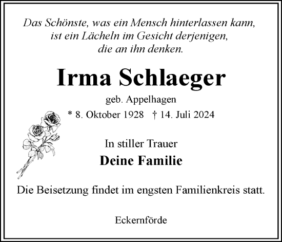 Traueranzeige von Irma Schlaeger von Ruhr Nachrichten