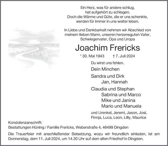 Traueranzeige von Joachim Frericks von Bocholter-Borkener Volksblatt