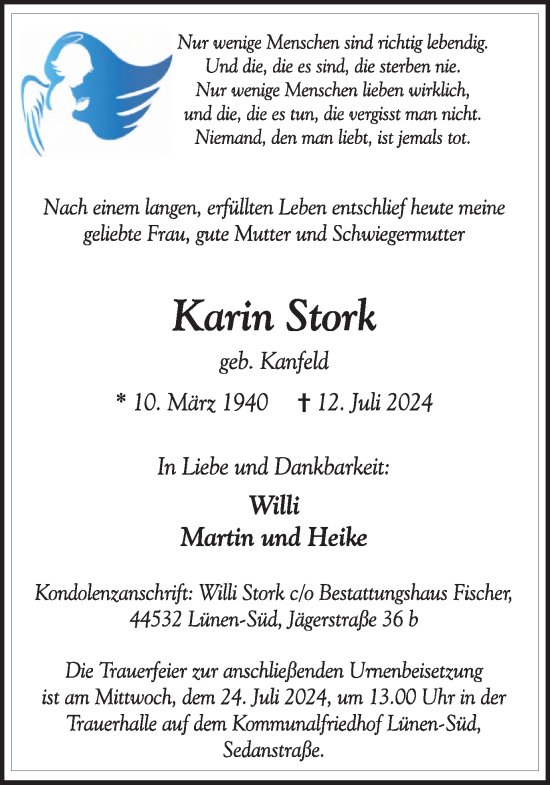 Traueranzeige von Karin Stork von Ruhr Nachrichten