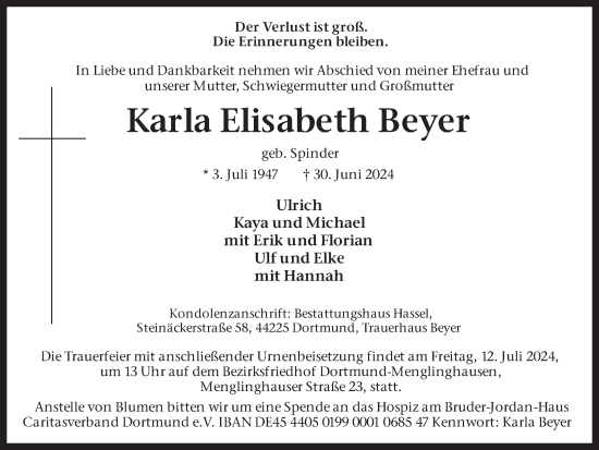Traueranzeige von Karla Elisabeth Beyer von Ruhr Nachrichten