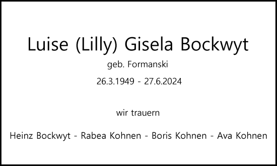 Traueranzeige von Luise Gisela Bockwyt von Trauer Vest