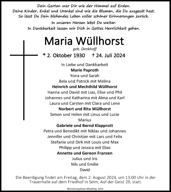 Traueranzeige von Maria Wüllhorst von Ruhr Nachrichten
