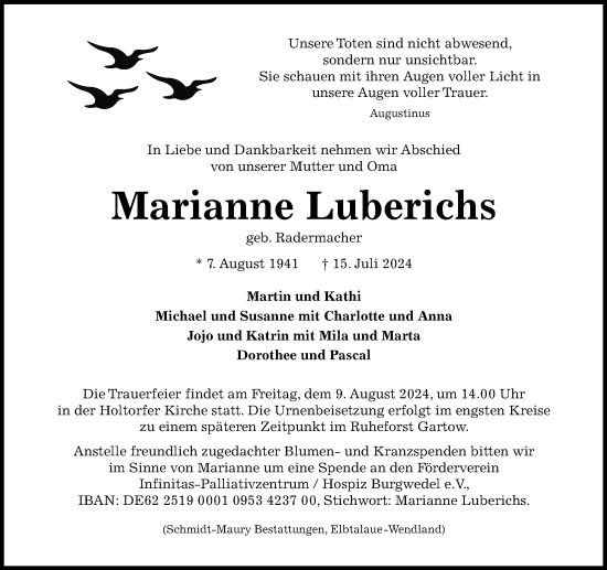 Traueranzeige von Marianne Luberichs von Ruhr Nachrichten