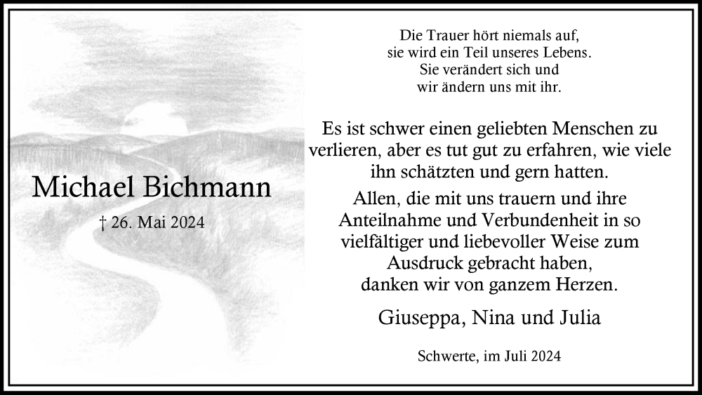  Traueranzeige für Michael Bichmann vom 13.07.2024 aus Ruhr Nachrichten