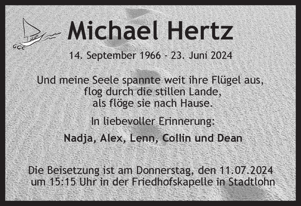  Traueranzeige für Michael Hertz vom 09.07.2024 aus Münsterland Zeitung