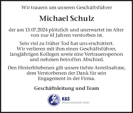 Traueranzeige von Michael Schulz von Ruhr Nachrichten