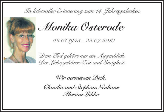 Traueranzeige von Monika Osterode von Ruhr Nachrichten