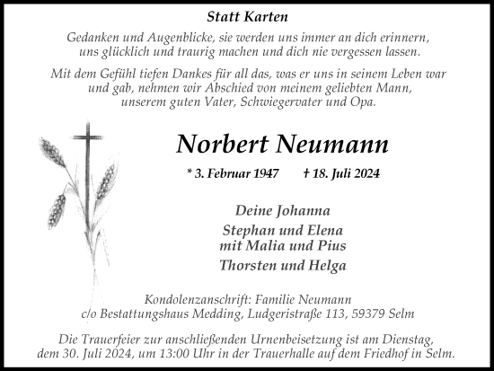 Traueranzeige von Norbert Neumann von Ruhr Nachrichten