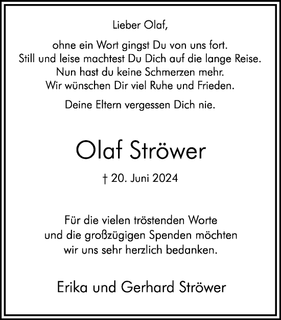 Traueranzeige von Olaf Ströwer von Hellweger Anzeiger