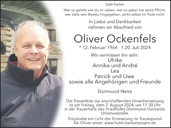 Traueranzeige von Oliver Ockenfels von Ruhr Nachrichten