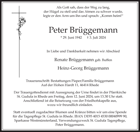 Traueranzeige von Peter Brüggemann von Bocholter-Borkener Volksblatt