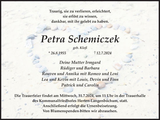 Traueranzeige von Petra Schemiczek von Trauer Vest