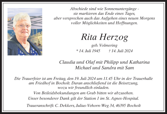 Traueranzeige von Rita Herzog von Bocholter-Borkener Volksblatt