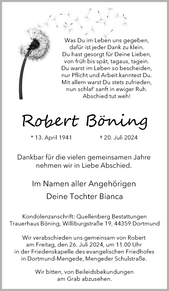 Traueranzeige von Robert Böning von Ruhr Nachrichten