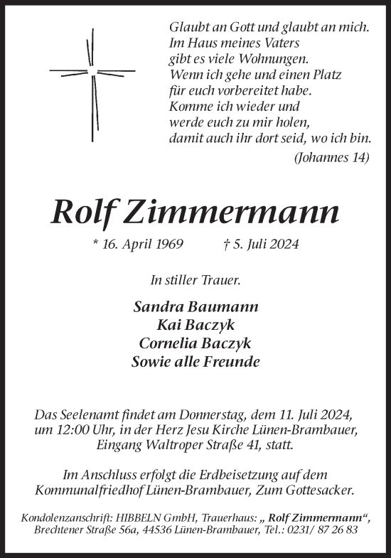 Traueranzeige von Rolf Zimmermann von Ruhr Nachrichten