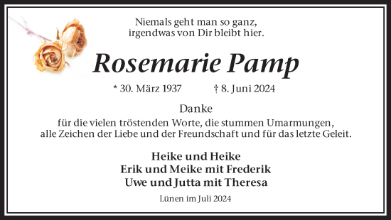 Traueranzeige von Rosemarie Pamp von Ruhr Nachrichten