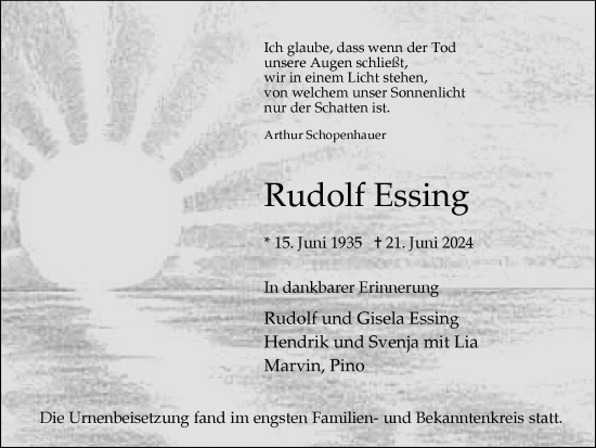 Traueranzeige von Rudolf Essing von Ruhr Nachrichten und Dorstener Zeitung