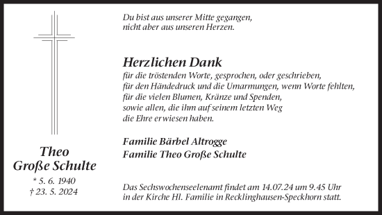 Traueranzeige von Theo  Große Schulte von Recklinghäuser Zeitung